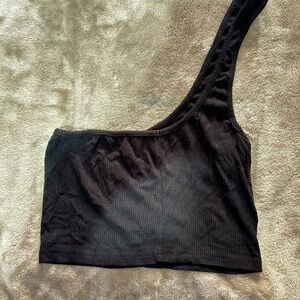 Black One-Shoulder Ribbed Top